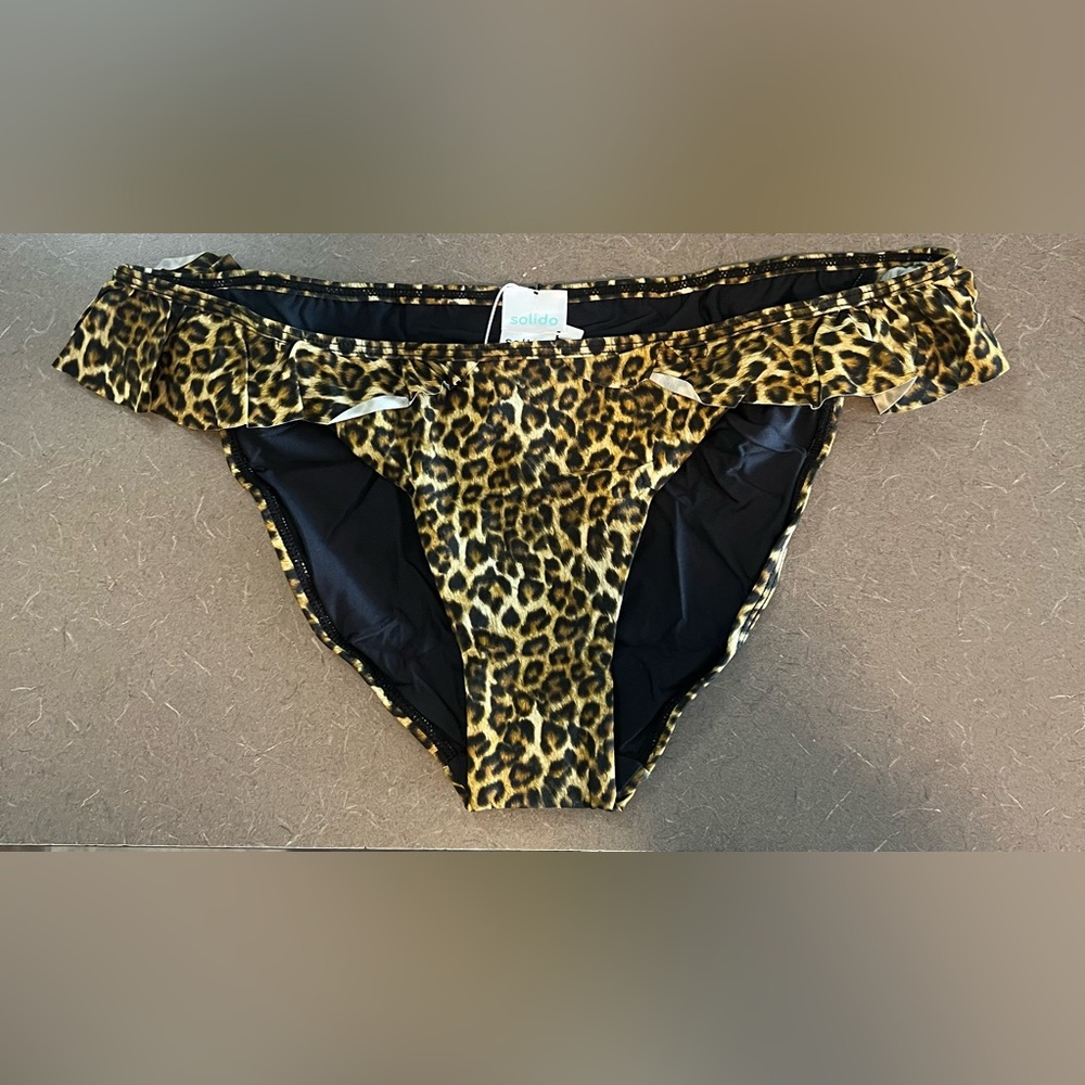 Solido Womens Leopard Print Ruffle Bikini Bottom Size XL